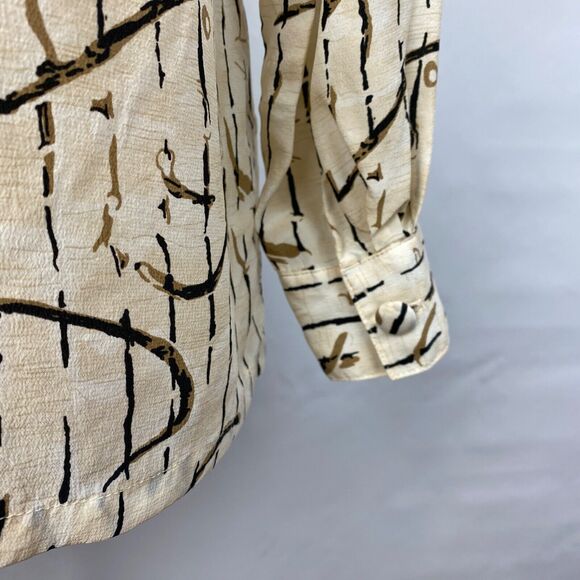 Tess Womans Silk Blouse Medium Button Front Long Sleeves Soft Art Print Career - Picture 9 of 12